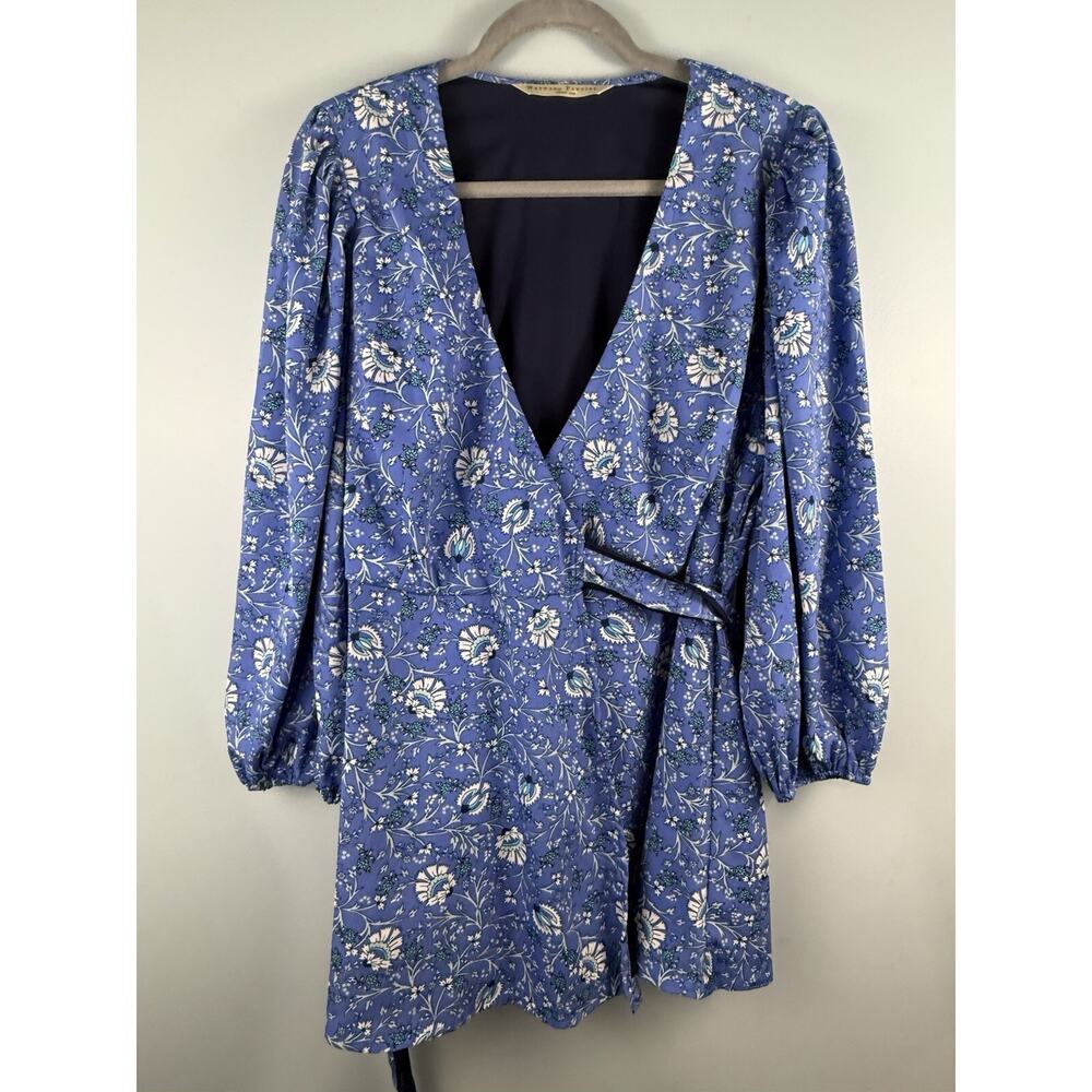WAYWARD FANCIES eShakti Sz 1x Floral Wrap Top Blue Cottagecore Feminine Whimsy